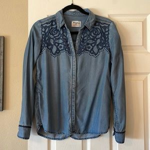 Anthropologie- Hokding Horses denim shirt